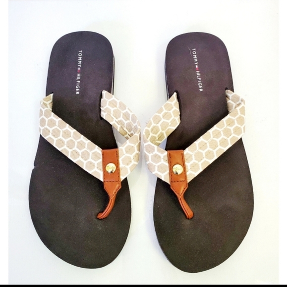 Tommy Hilfiger Canvas & Leather Flip Flops - Picture 2 of 3